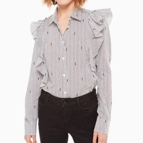 Kate Spade Mini Penguin Ruffle Shirt Striped Button Down J - Picture 1 of 10